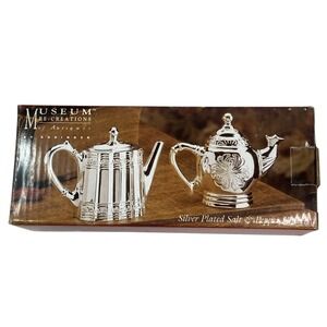 Museum Re Creations Godinger Silver‎ Plated Teapot Salt Pepper Shakers Set VTG